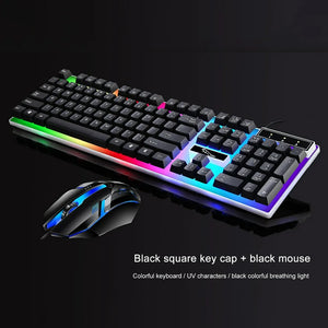 104 Keys Gaming Keyboard Mouse Set - Colorful LED Illuminated Backlit USB Suit for Wired PC Rainbow Gaming Keyboard